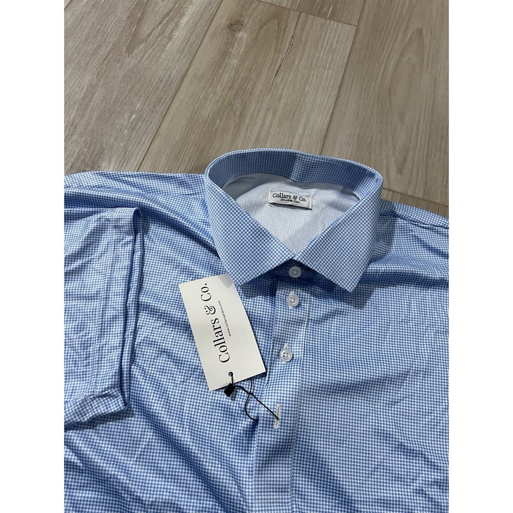 Collars And Co Long Sleeve Polo Shirt Blue Houndstooth   Size 2XLT